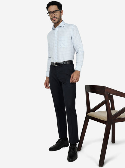 Navy Blue Solid Slim Fit Formal Trouser | Metal