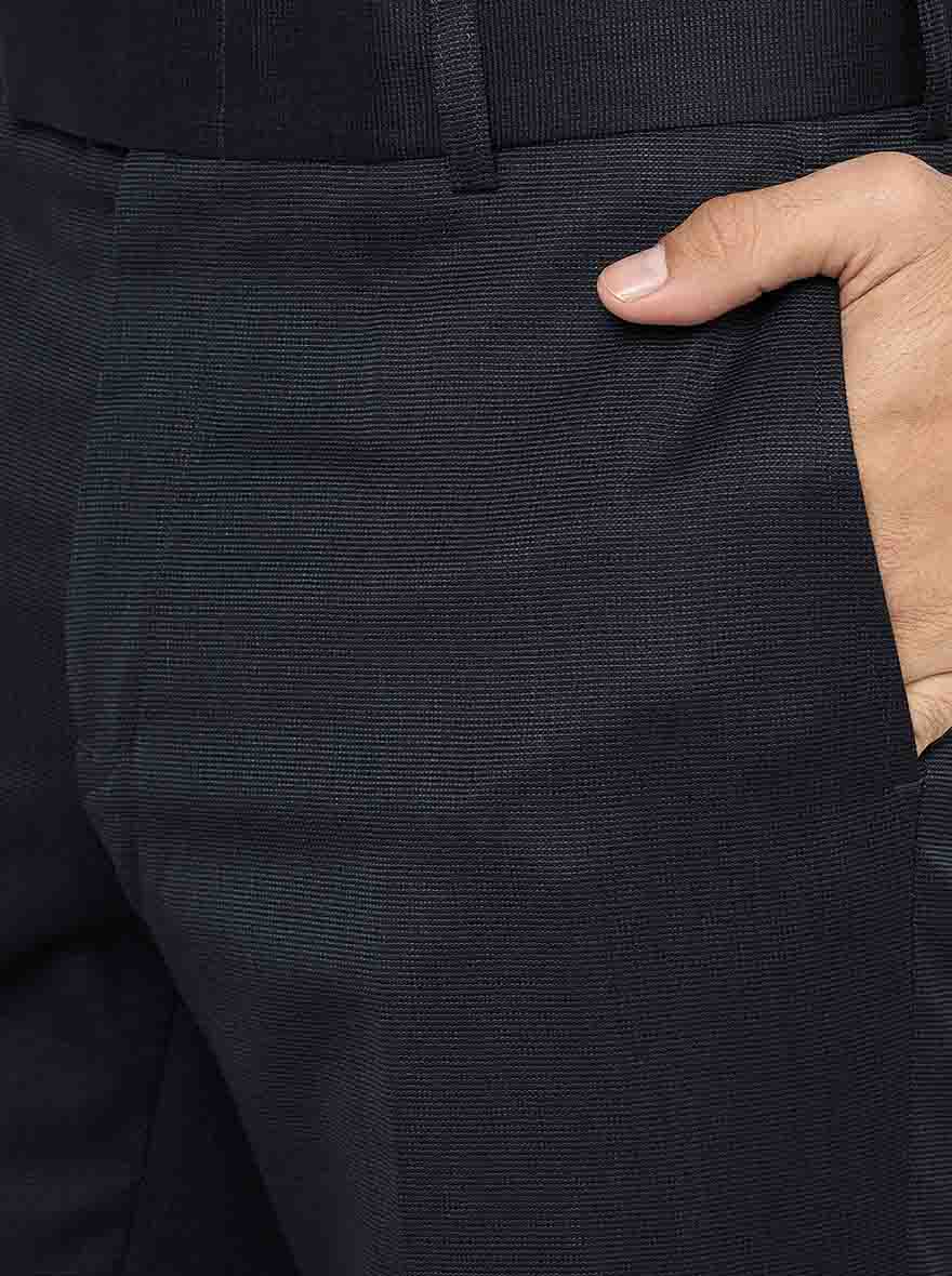 Navy Blue Solid Slim Fit Formal Trouser | Metal