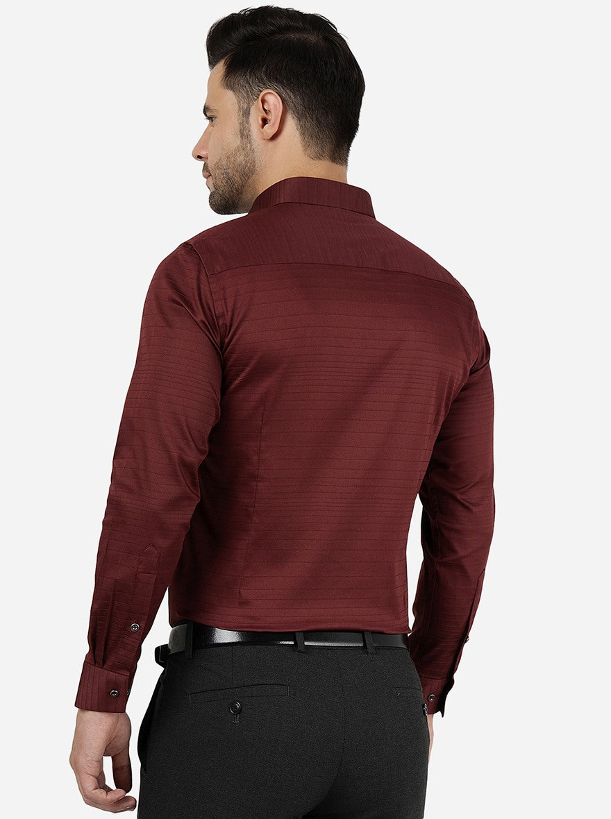 Maroon Striped Slim Fit Party Wear Shirt | Greenfibre