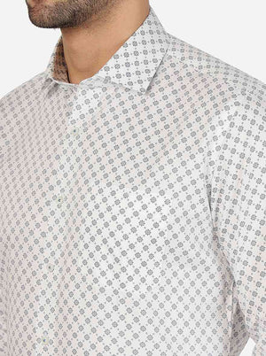 White Printed Slim Fit Formal Shirt | Greenfibre