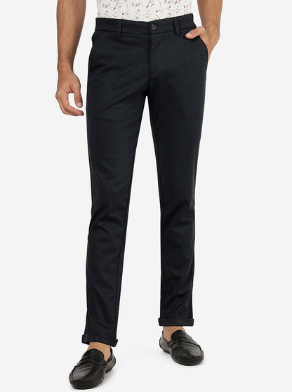 Navy Blue Solid Venice Fit Casual Trouser | JadeBlue