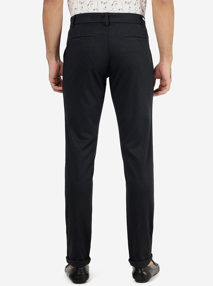 Navy Blue Solid Venice Fit Casual Trouser | JadeBlue
