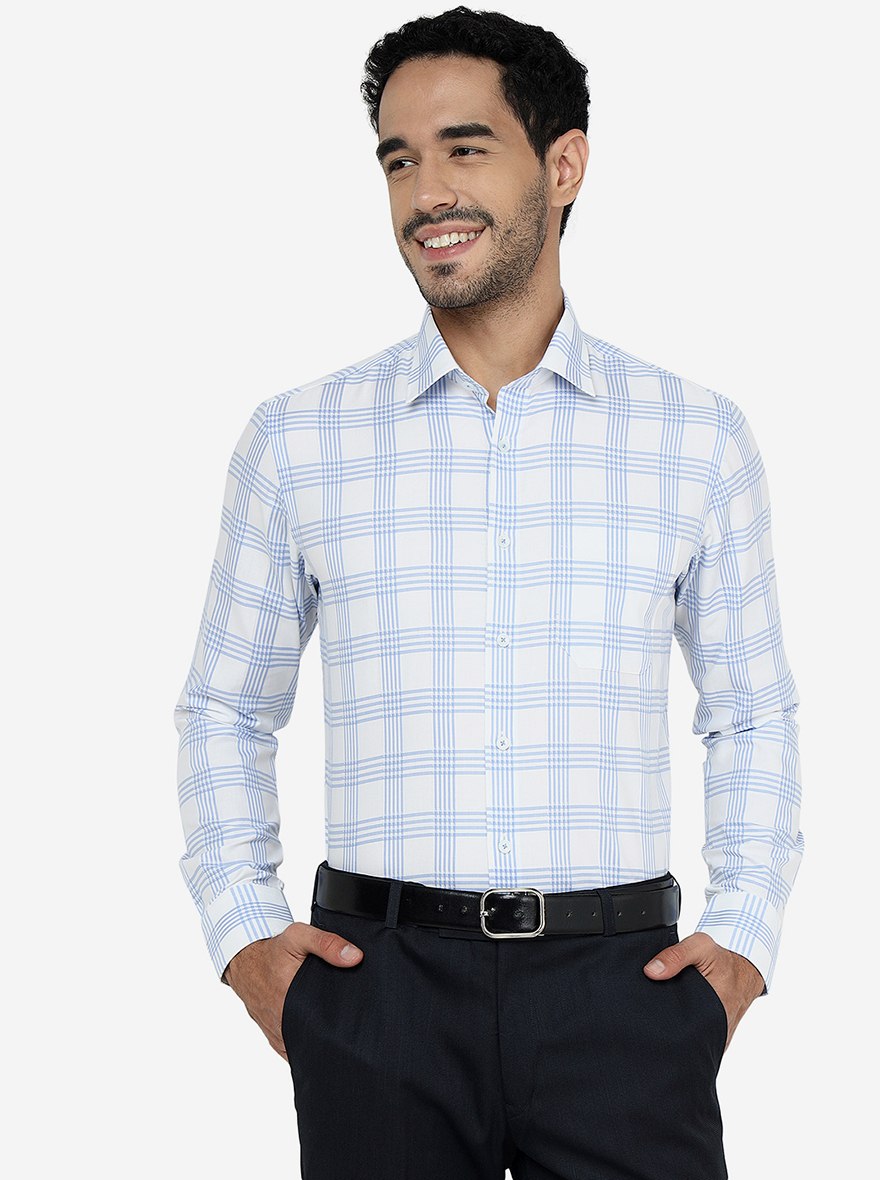 Light Blue Checked Slim Fit Formal Shirt | JadeBlue Youth