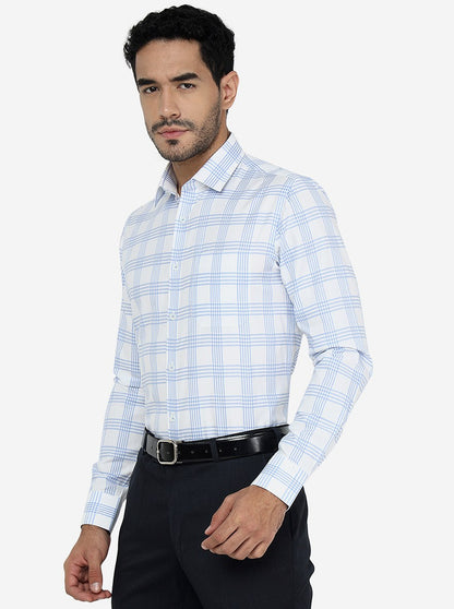 Light Blue Checked Slim Fit Formal Shirt | JadeBlue Youth