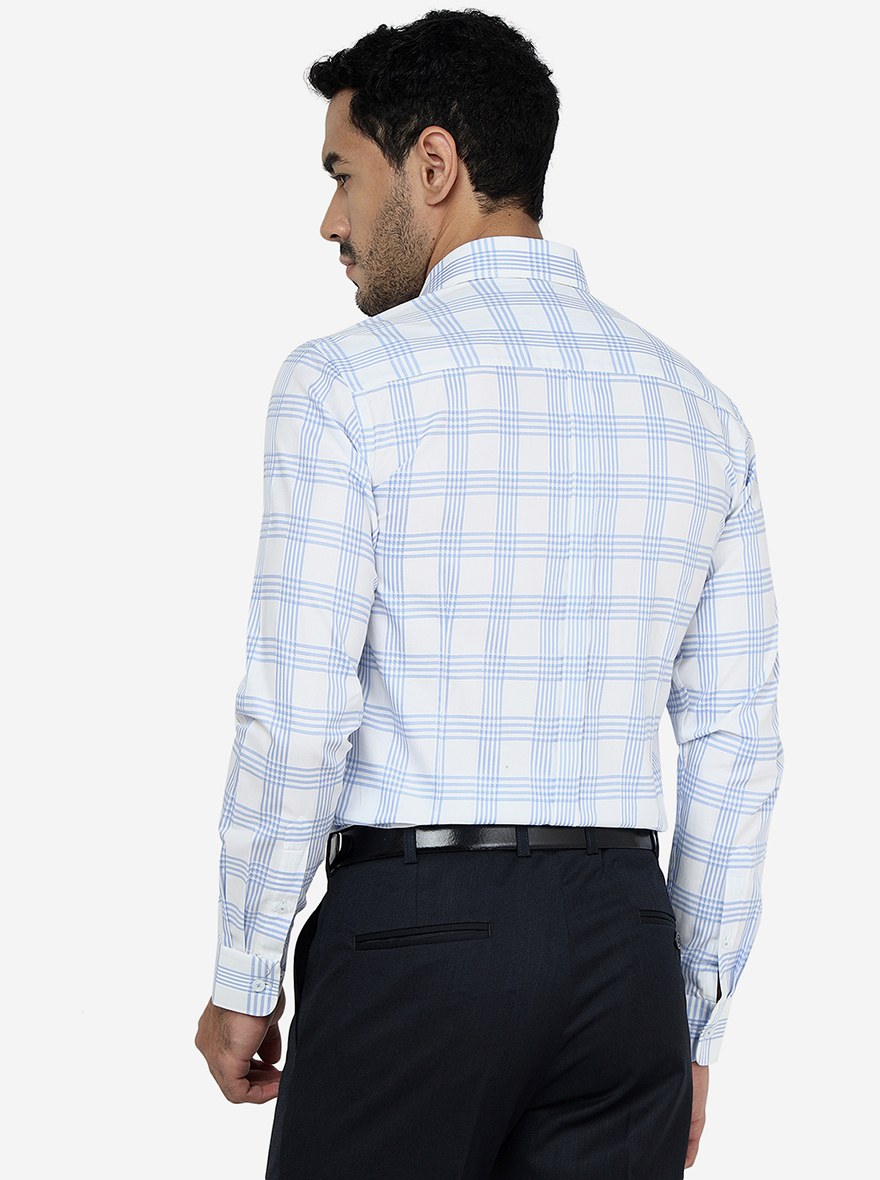 Light Blue Checked Slim Fit Formal Shirt | JadeBlue Youth