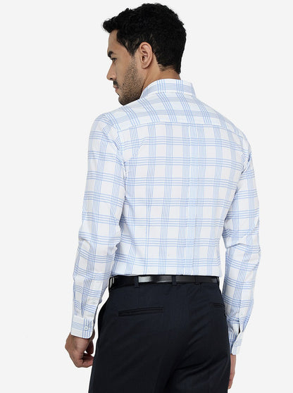 Light Blue Checked Slim Fit Formal Shirt | JadeBlue Youth