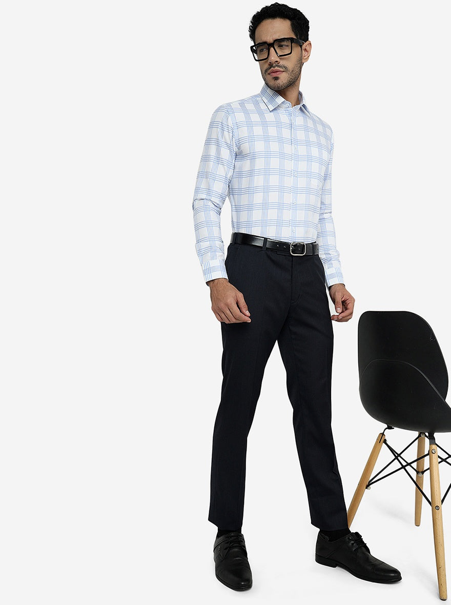 Light Blue Checked Slim Fit Formal Shirt | JadeBlue Youth
