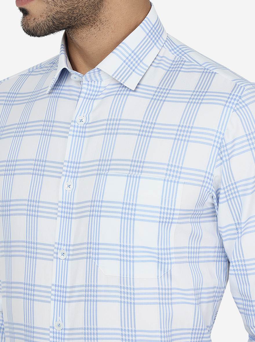 Light Blue Checked Slim Fit Formal Shirt | JadeBlue Youth