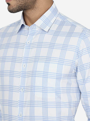 Light Blue Checked Slim Fit Formal Shirt | JadeBlue Youth