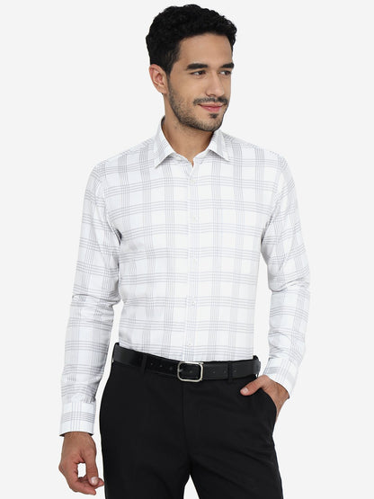 Grey Checked Slim Fit Formal Shirt | JadeBlue Youth