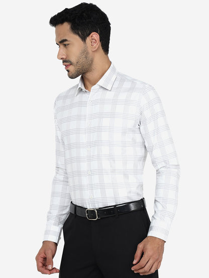Grey Checked Slim Fit Formal Shirt | JadeBlue Youth