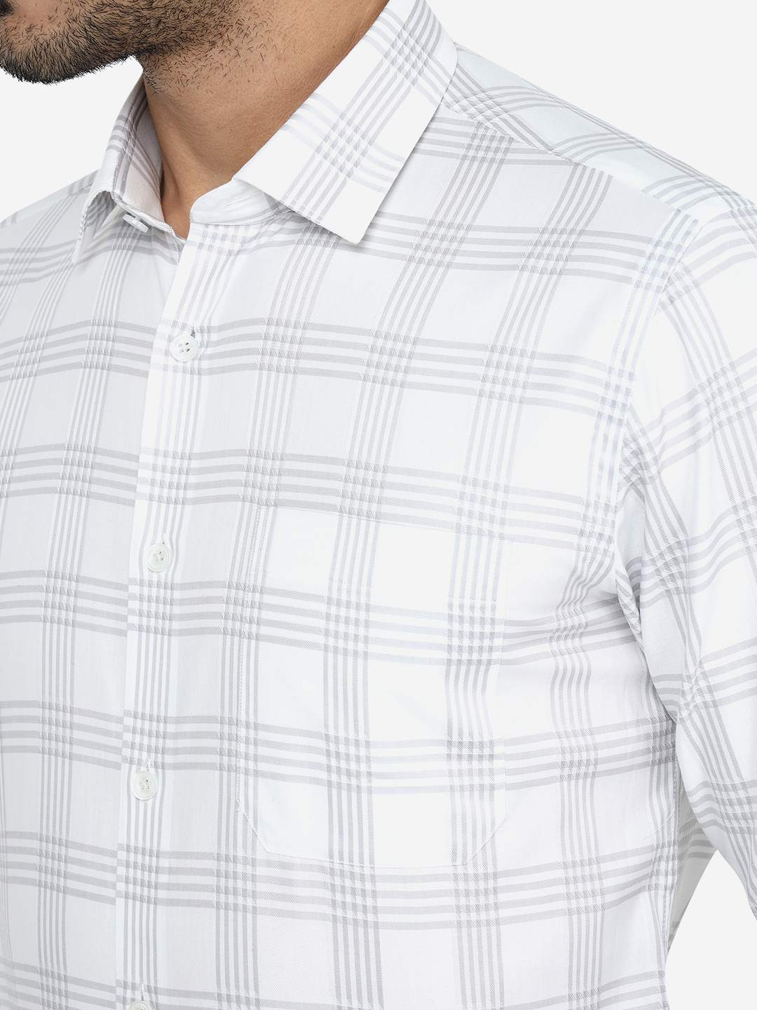 Grey Checked Slim Fit Formal Shirt | JadeBlue Youth