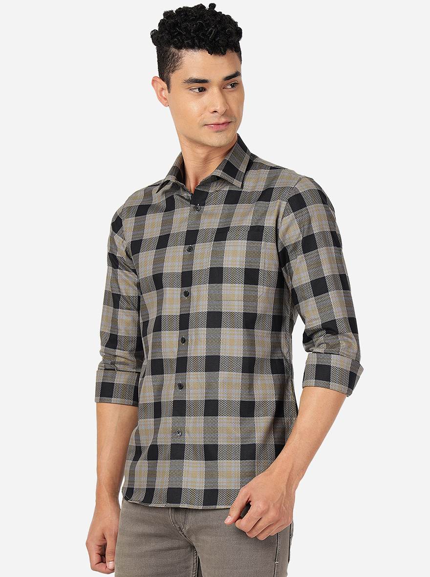 Brown Checked Slim Fit Formal Shirt | JadeBlue Youth