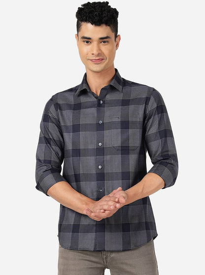 Blue Checked Slim Fit Formal Shirt | JadeBlue