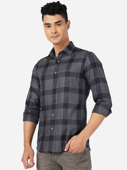 Blue Checked Slim Fit Formal Shirt | JadeBlue