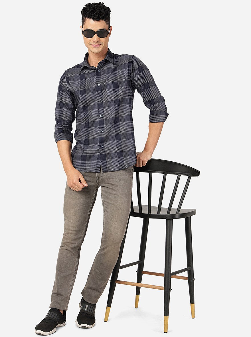 Blue Checked Slim Fit Formal Shirt | JadeBlue