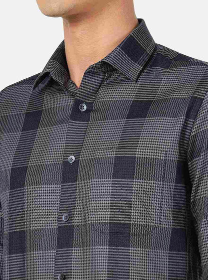 Blue Checked Slim Fit Formal Shirt | JadeBlue