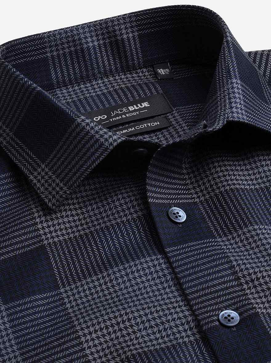 Blue Checked Slim Fit Formal Shirt | JadeBlue