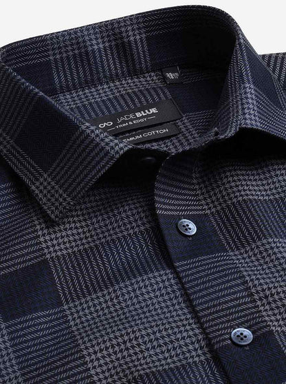 Blue Checked Slim Fit Formal Shirt | JadeBlue