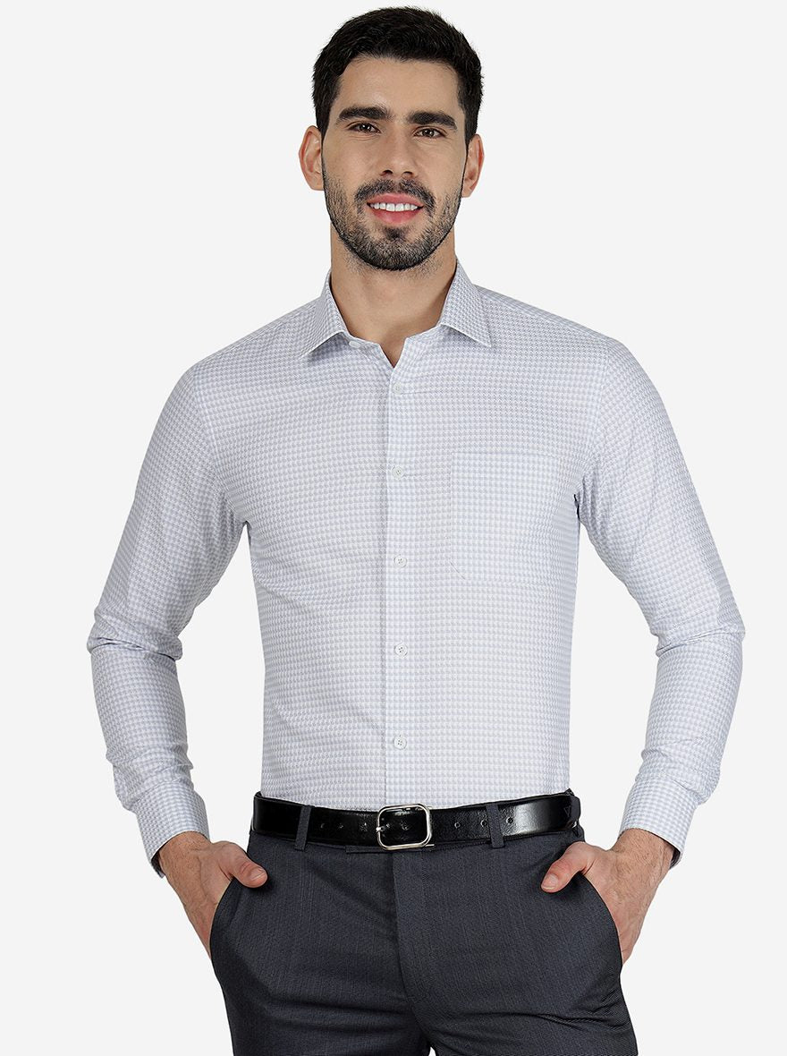 Grey Printed Slim Fit Formal Shirt | JadeBlue Youth