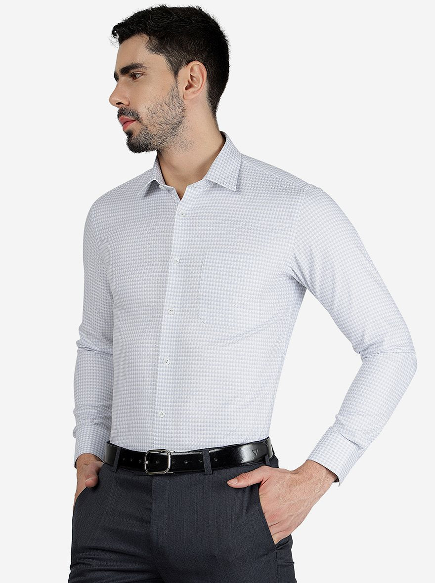 Grey Printed Slim Fit Formal Shirt | JadeBlue Youth