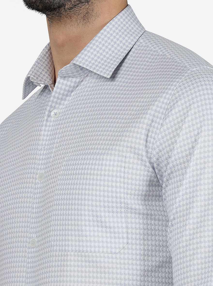 Grey Printed Slim Fit Formal Shirt | JadeBlue Youth