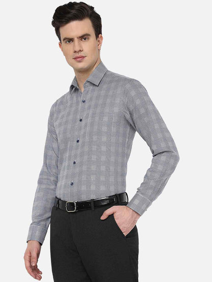 Blue & Grey Checked Slim Fit Formal Shirt | JadeBlue Youth