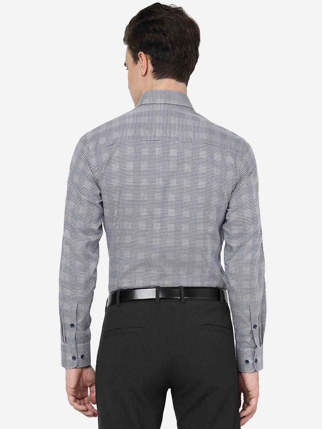Blue & Grey Checked Slim Fit Formal Shirt | JadeBlue Youth