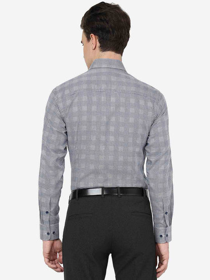 Blue & Grey Checked Slim Fit Formal Shirt | JadeBlue Youth
