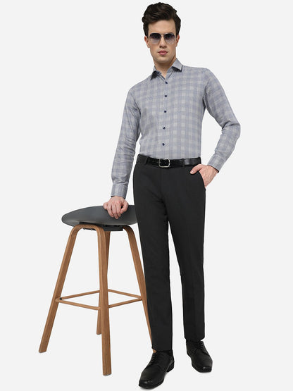 Blue & Grey Checked Slim Fit Formal Shirt | JadeBlue Youth