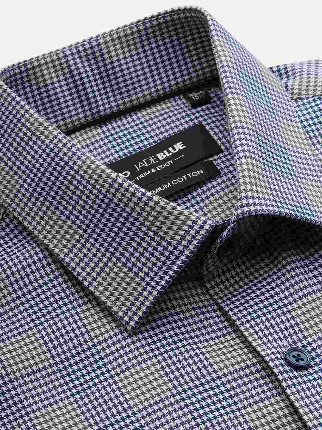 Blue & Grey Checked Slim Fit Formal Shirt | JadeBlue Youth