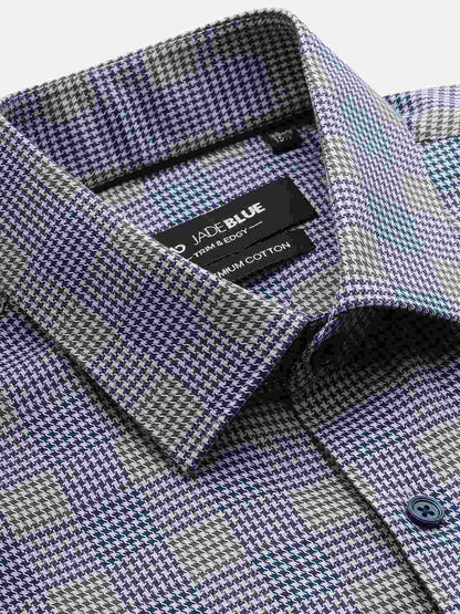 Blue & Grey Checked Slim Fit Formal Shirt | JadeBlue Youth