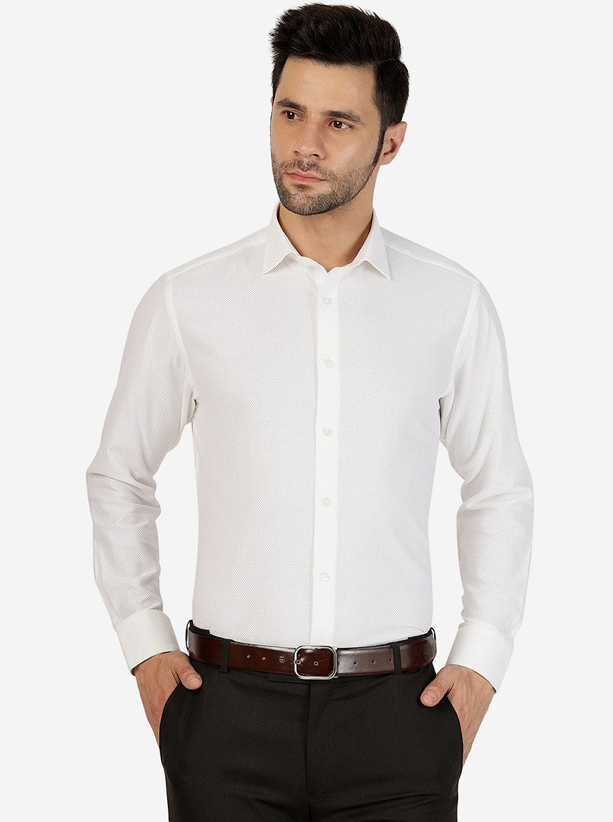 White Solid Slim Fit Formal Shirt | Metal