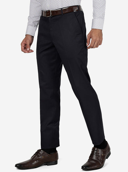 Navy Blue Solid Slim Fit Formal Trouser | Metal