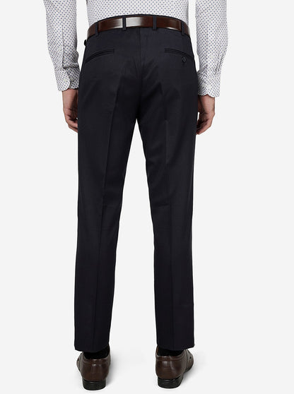 Navy Blue Solid Slim Fit Formal Trouser | Metal