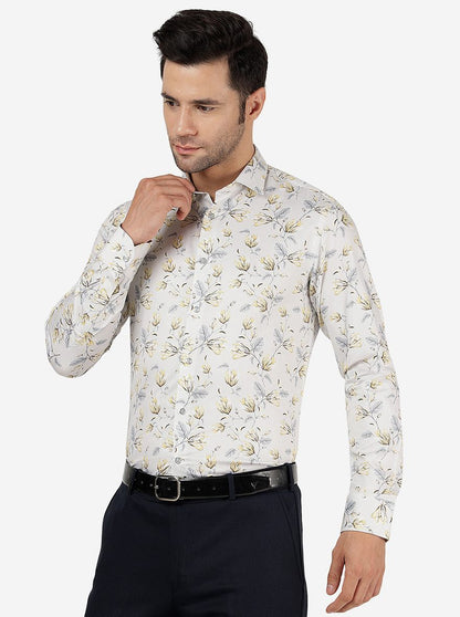 Lemon Grey Printed Slim Fit Party Wear Shirt | JB Studio