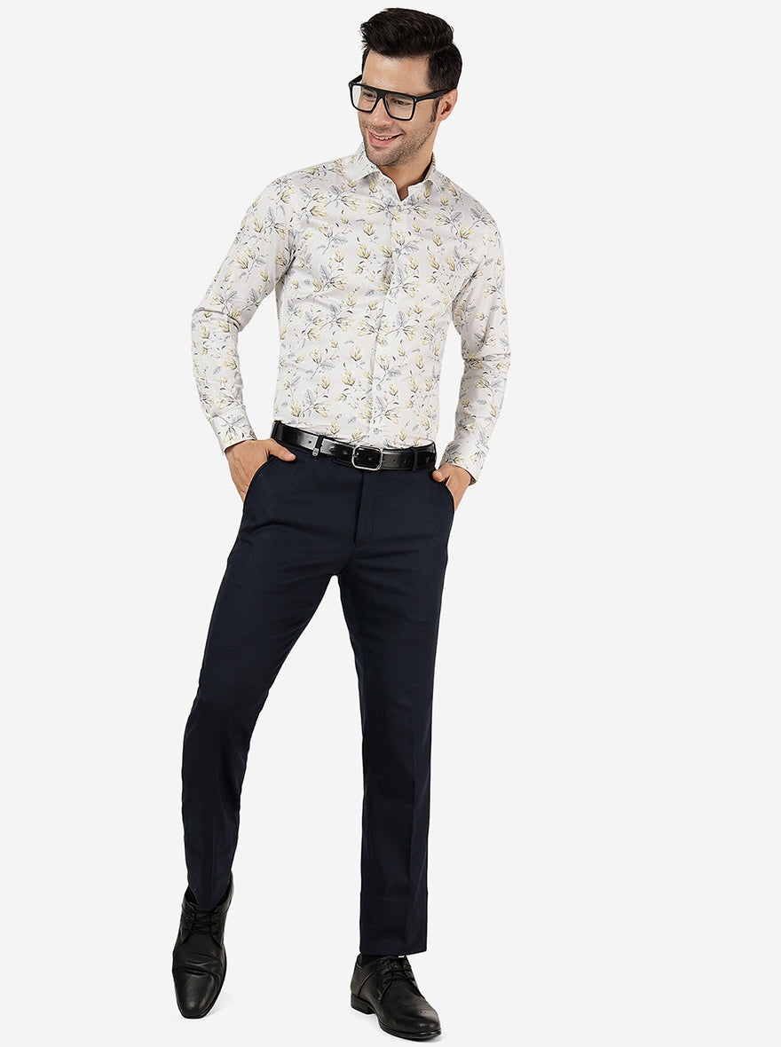 Lemon Grey Printed Slim Fit Party Wear Shirt | JB Studio