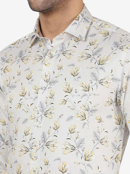 Lemon Grey Printed Slim Fit Party Wear Shirt | JB Studio