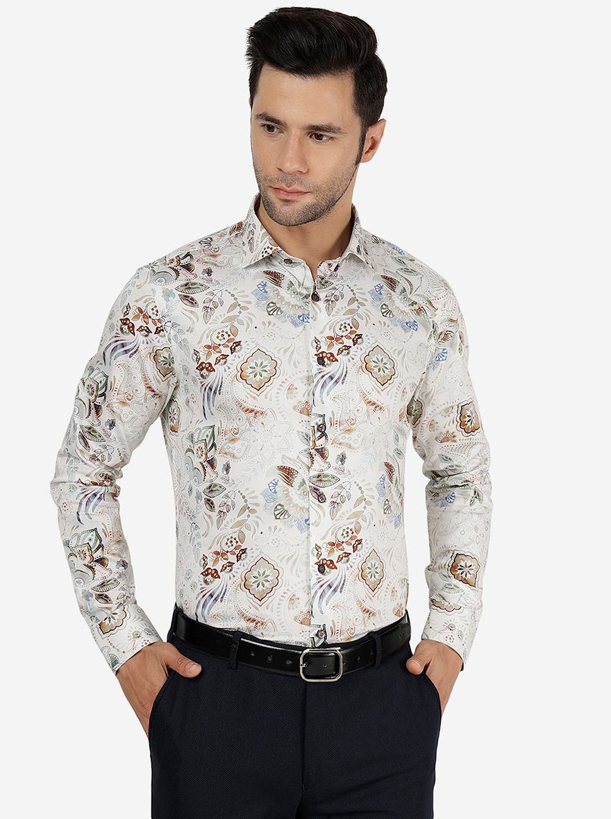 White Printed Slim Fit Party Wear Shirt | JB Studio