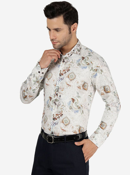 White Printed Slim Fit Party Wear Shirt | JB Studio