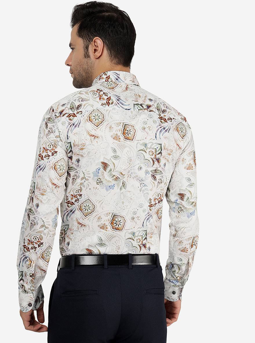 White Printed Slim Fit Party Wear Shirt | JB Studio