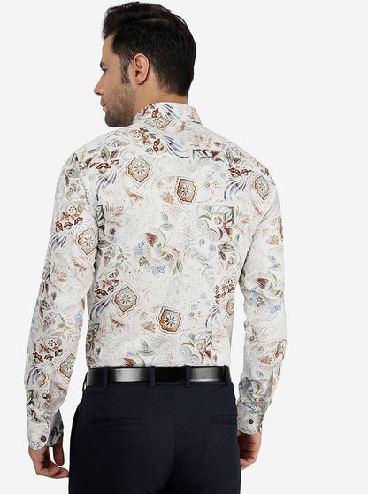 White Printed Slim Fit Party Wear Shirt | JB Studio