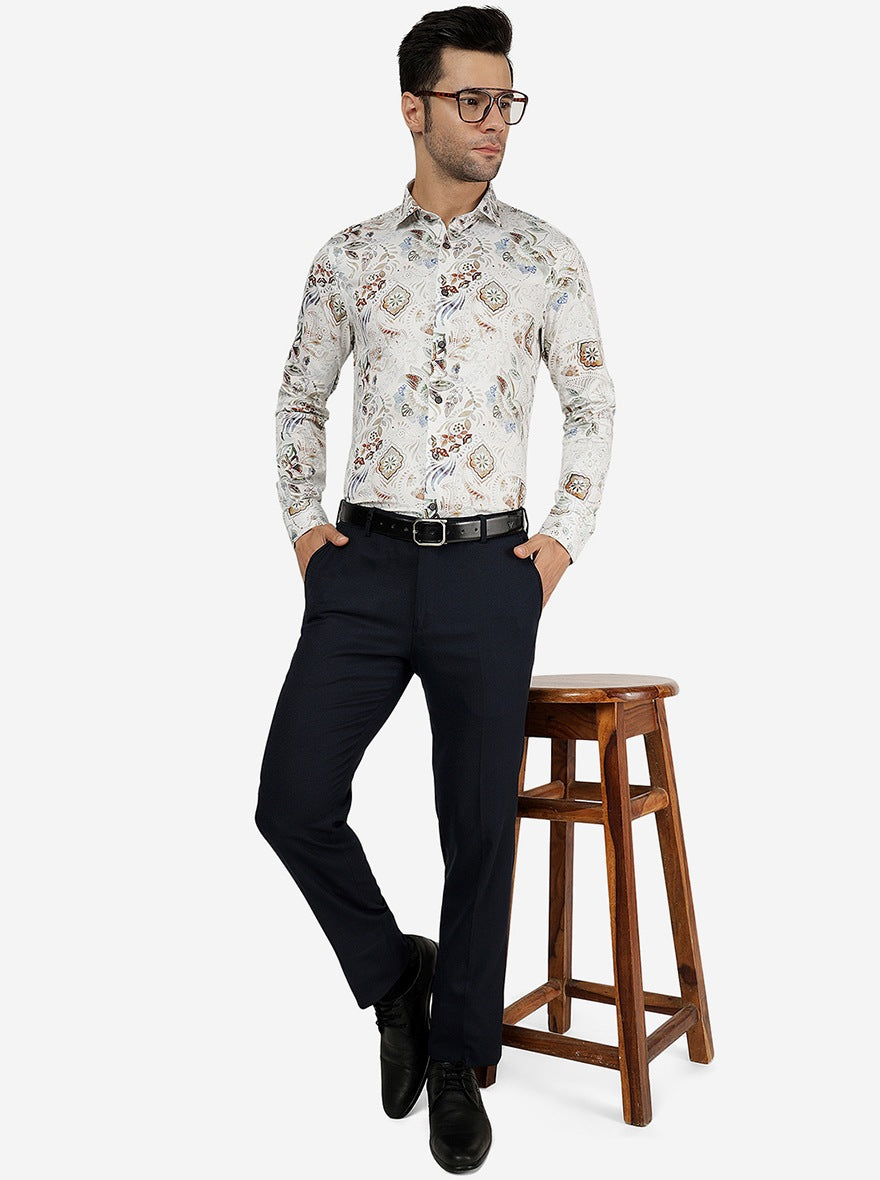 White Printed Slim Fit Party Wear Shirt | JB Studio