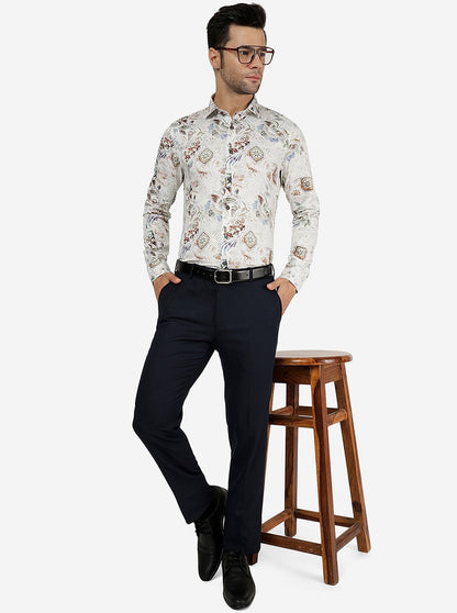 White Printed Slim Fit Party Wear Shirt | JB Studio