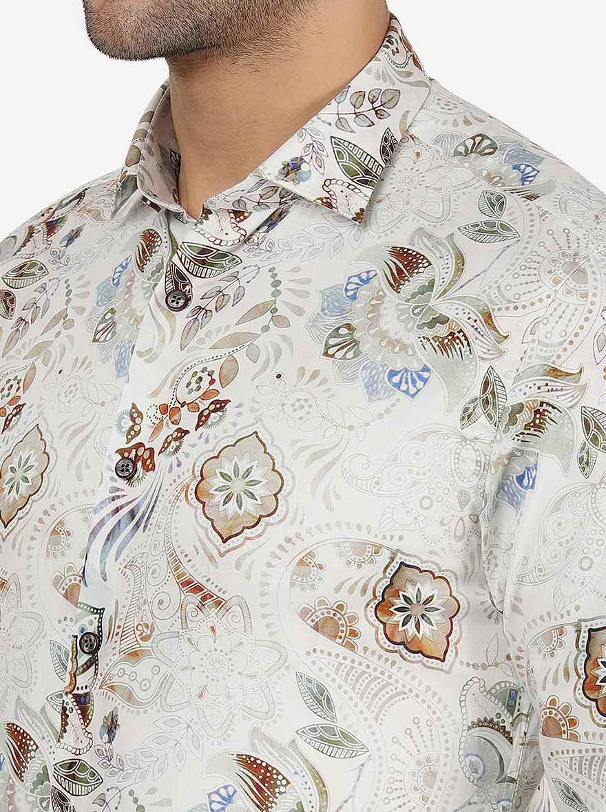 White Printed Slim Fit Party Wear Shirt | JB Studio