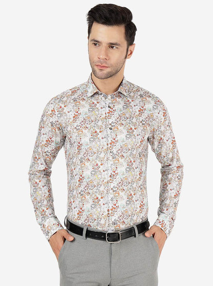 Orange & Grey Printed Slim Fit Party Wear Shirt | JB Studio