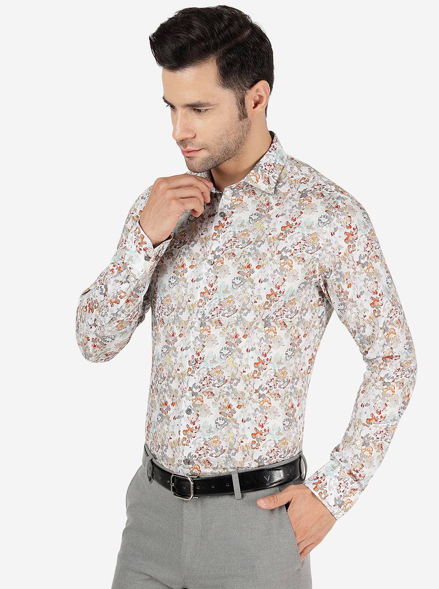 Orange & Grey Printed Slim Fit Party Wear Shirt | JB Studio