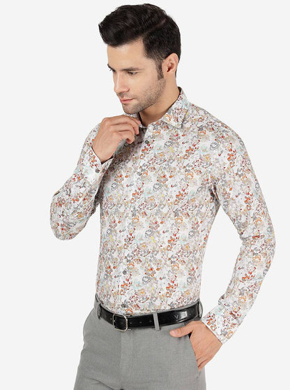 Orange & Grey Printed Slim Fit Party Wear Shirt | JB Studio