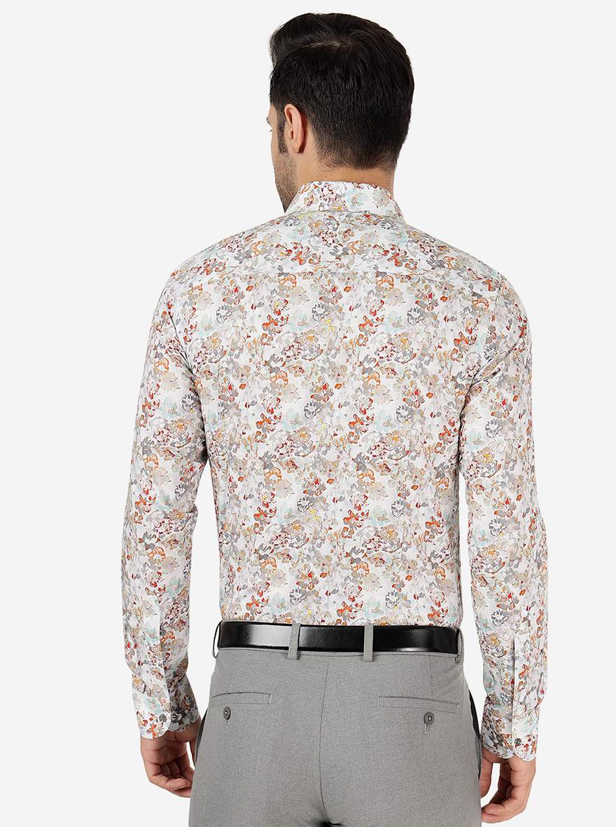 Orange & Grey Printed Slim Fit Party Wear Shirt | JB Studio