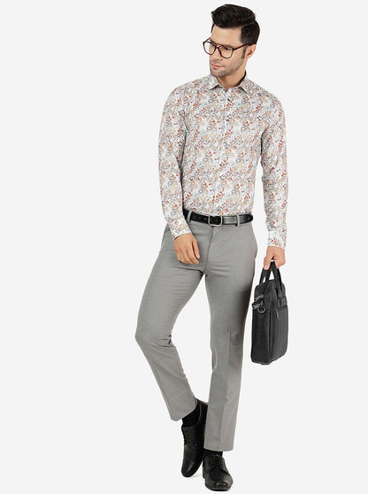 Orange & Grey Printed Slim Fit Party Wear Shirt | JB Studio